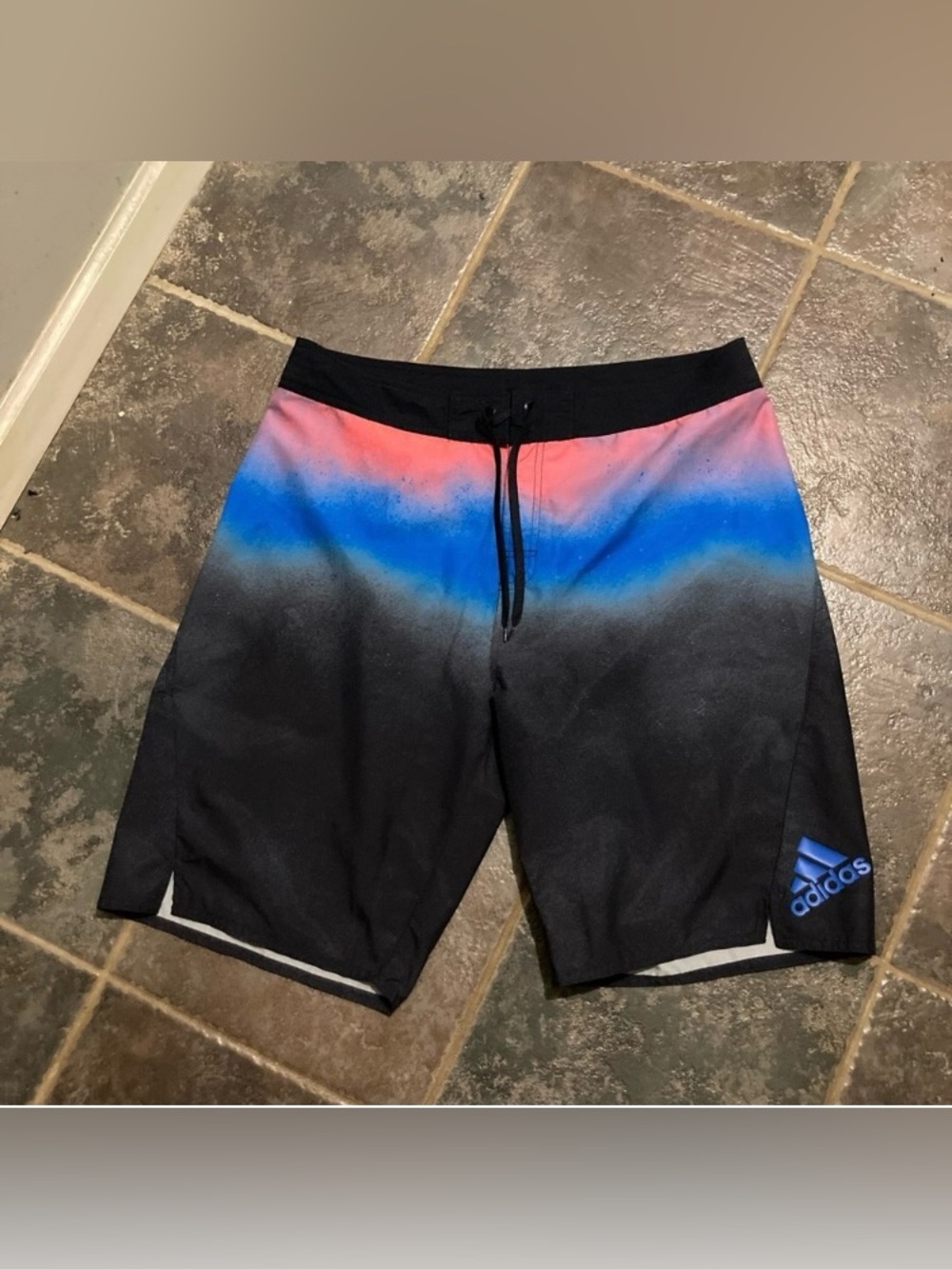 Adidas Blue & Red Fade Tech Boardshorts Swim Trunks Men's Size 38